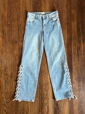 Austin Landing Side Lace-Up Wide Leg Jeans Light Wash Western Festival Size 3